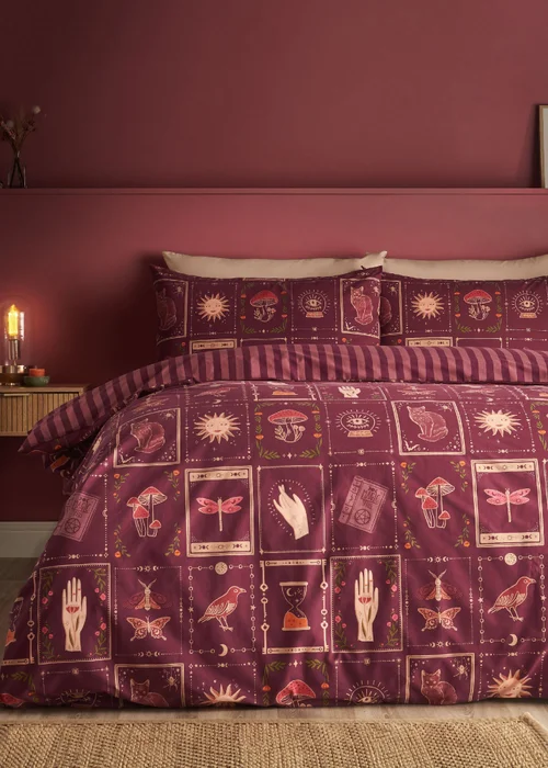 Catherine Lansfield Enchanted Witchcraft Reversible Duvet Cover Set Plum - Single Image 1