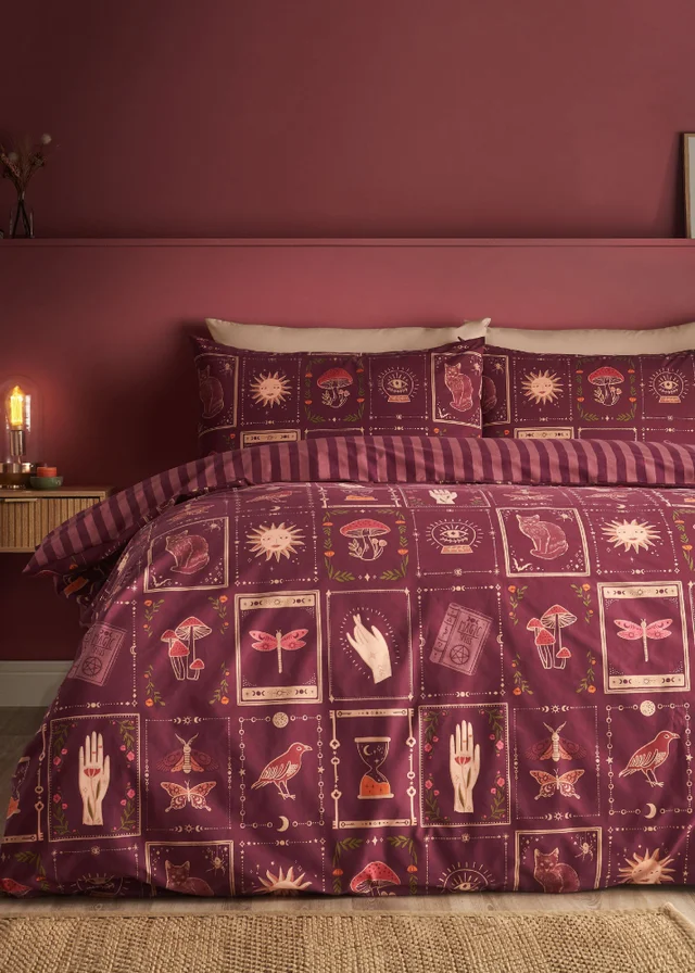 Catherine Lansfield Enchanted Witchcraft Reversible Duvet Cover Set Plum