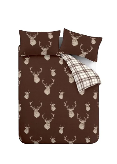 Catherine Lansfield Stag Check Reversible Duvet Cover Set Chocolate - Single Image 5