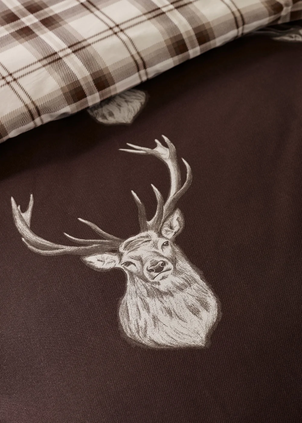 Catherine Lansfield Stag Check Reversible Duvet Cover Set Chocolate - Single Image 4