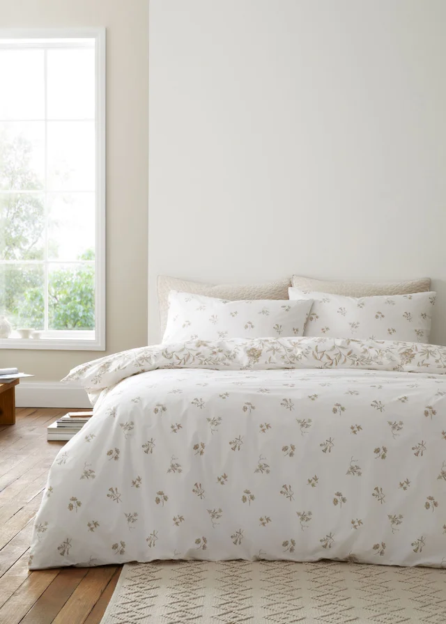 Bianca Fine Linens Thea Floral 200 Thread Count Cotton Reversible Duvet Cover Set Natural