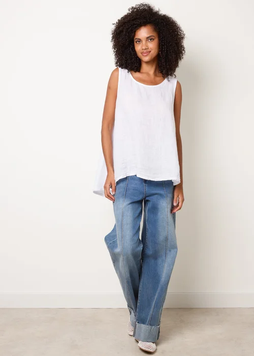 Blue Vanilla White Jersey Back Linen Woven Front Sleeveless Top - One Size Image 3