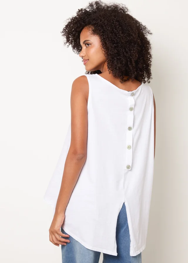 Blue Vanilla White Jersey Back Linen Woven Front Sleeveless Top