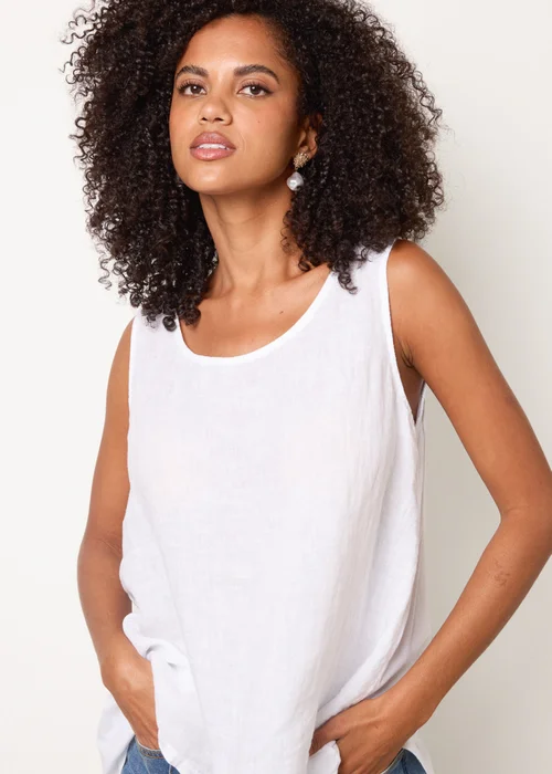 Blue Vanilla White Jersey Back Linen Woven Front Sleeveless Top - One Size Image 4