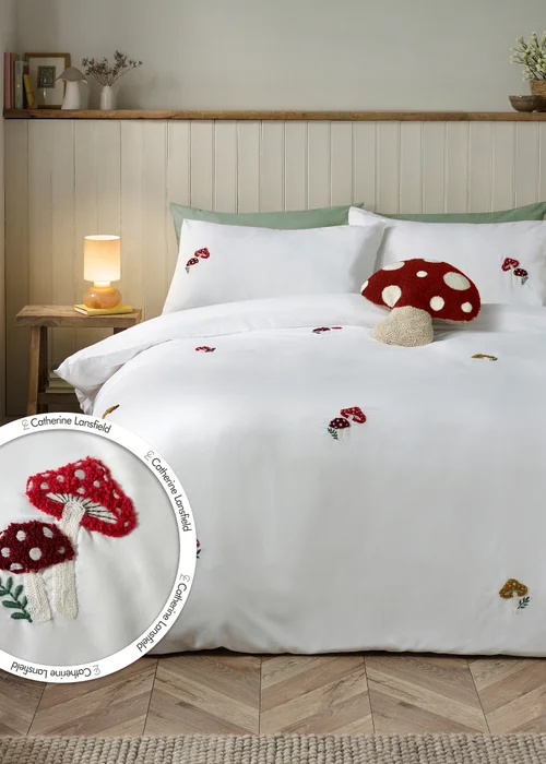 Catherine Lansfield Woodland Crochet Embroidered Duvet Cover Set White - Single Image 2