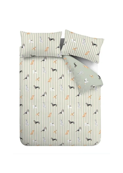 Catherine Lansfield Dog Stripe Reversible Duvet Cover Set Green - Single Image 5