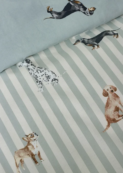 Catherine Lansfield Dog Stripe Reversible Duvet Cover Set Green - Single Image 4
