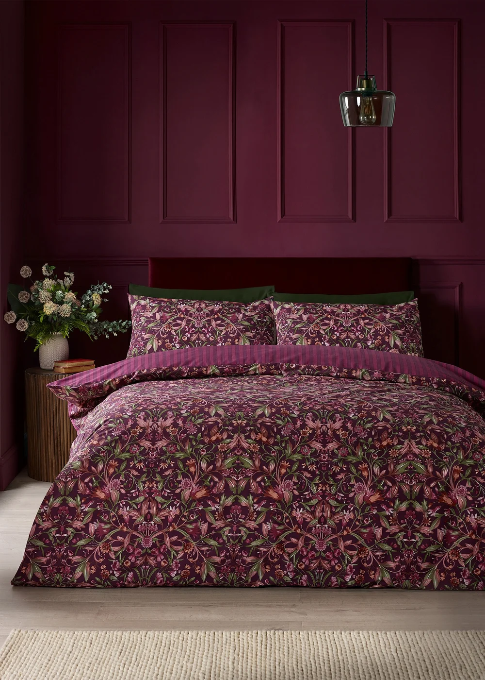 Catherine Lansfield Richmond Floral Reversible Duvet Cover Set Plum - Single Image 1