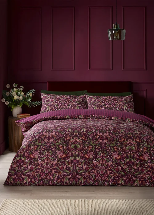 Catherine Lansfield Richmond Floral Reversible Duvet Cover Set Plum - Single Image 1