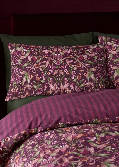 Catherine Lansfield Richmond Floral Reversible Duvet Cover Set Plum - Single Image 3