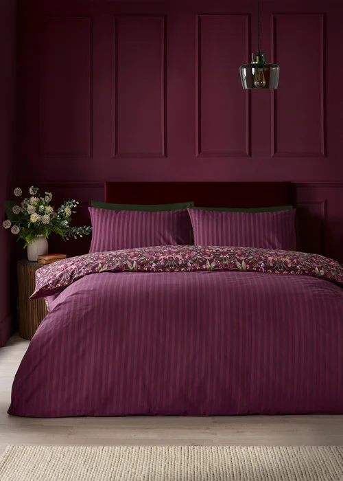 Catherine Lansfield Richmond Floral Reversible Duvet Cover Set Plum - Single Image 2