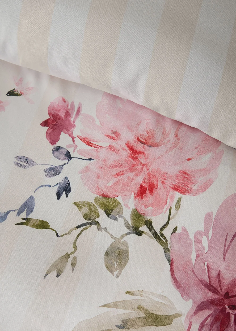Catherine Lansfield Floral Stripe So Soft Reversible Duvet Cover Set Cream - Single Image 4