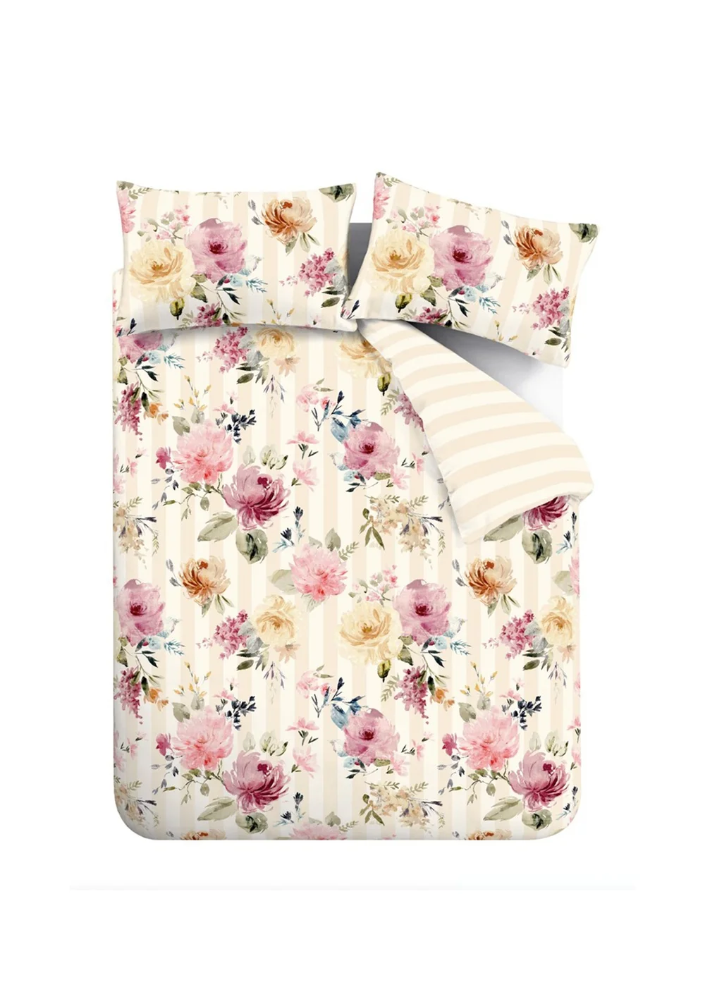 Catherine Lansfield Floral Stripe So Soft Reversible Duvet Cover Set Cream - Single Image 5