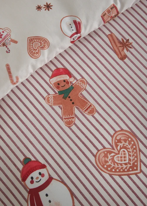 Catherine Lansfield Christmas Gingerbread Stripe Reversible Duvet Cover Set Natural - Junior Image 4