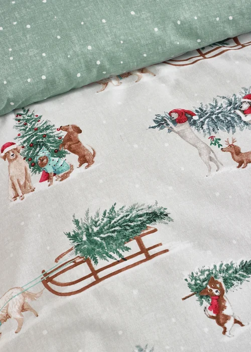 Catherine Lansfield Brushed Christmas Dogs Cotton Reversible Duvet Cover Set Green - Single Image 4