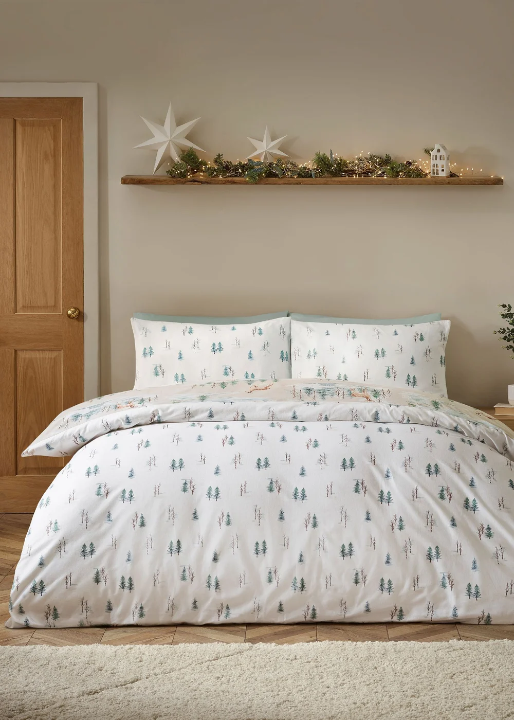 Catherine Lansfield Brushed Christmas Deer Cotton Reversible Duvet Cover Set Natural - Single Image 2