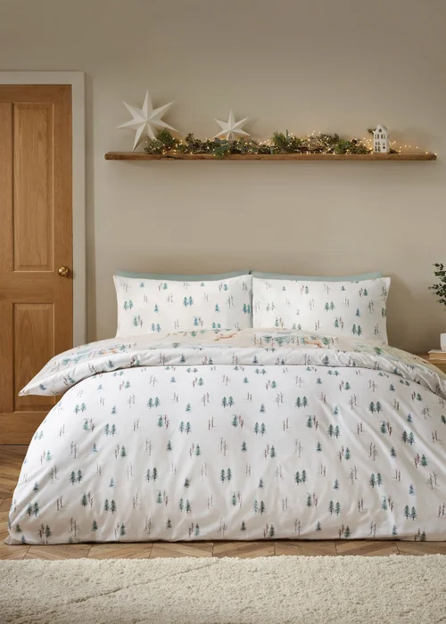 Catherine Lansfield Brushed Christmas Deer Cotton Reversible Duvet Cover Set Natural - Single Image 2