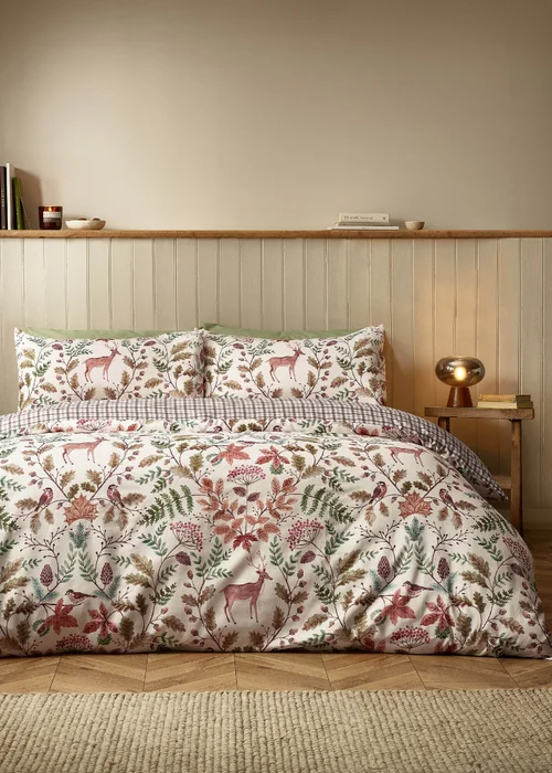Catherine Lansfield Woodland Stag So Soft Reversible Duvet Cover Set Cream - Single Image 1