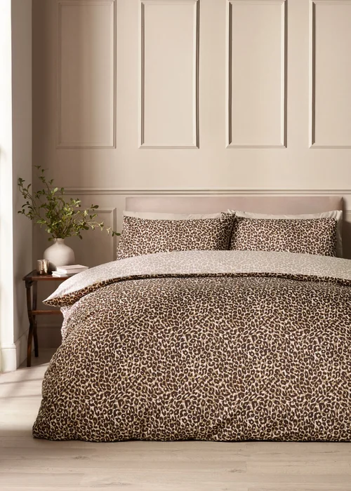 Catherine Lansfield Animal Print So Soft Reversible Duvet Cover Set Brown - Single Image 1
