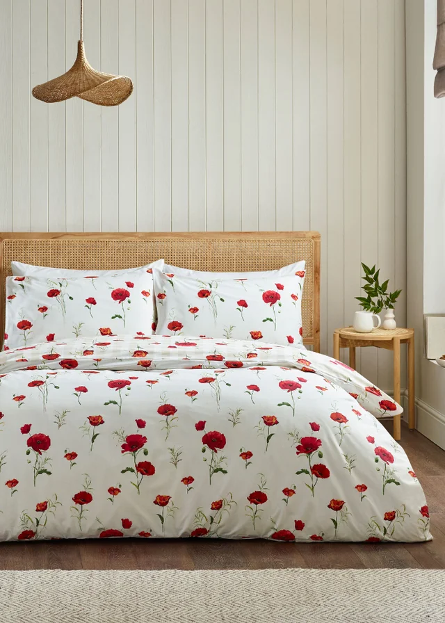 Catherine Lansfield Poppy Floral Reversible Duvet Cover Set Red