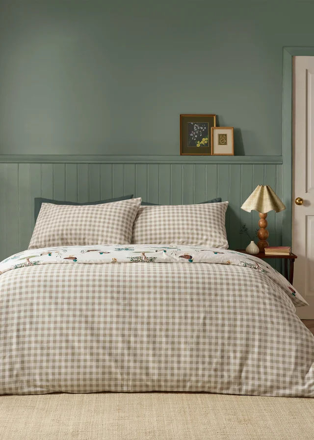 Catherine Lansfield Brushed Mallards Cotton Reversible Duvet Cover Set Cream