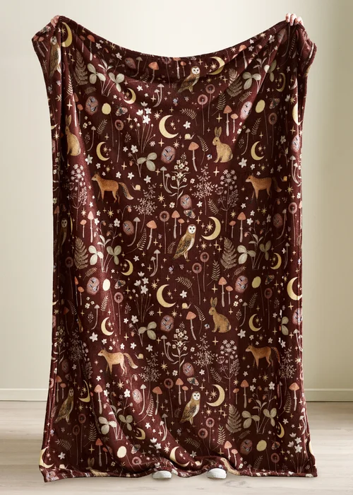 Catherine Lansfield Enchanted Twilight Animals Cosy Fleece 130x170cm Blanket Throw Chocolate - One Size Image 2