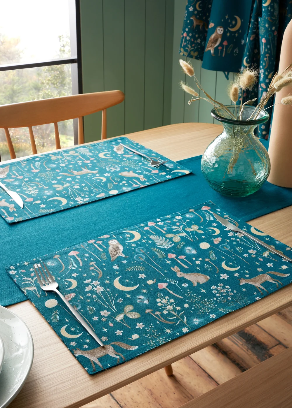 Catherine Lansfield Enchanted Twilight Animals Cotton 30x46cm Dining Placemat 4 Pack Green - One Size Image 1