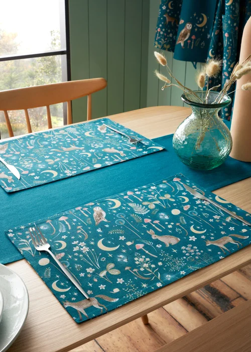 Catherine Lansfield Enchanted Twilight Animals Cotton 30x46cm Dining Placemat 4 Pack Green - One Size Image 1