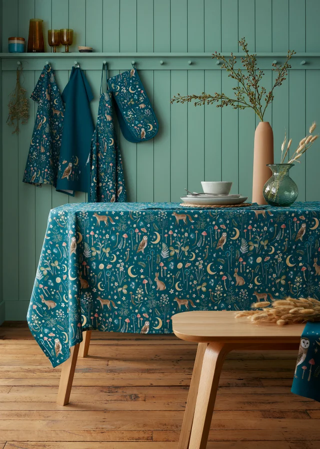Catherine Lansfield Enchanted Twilight Animals Cotton Table Cloth Green