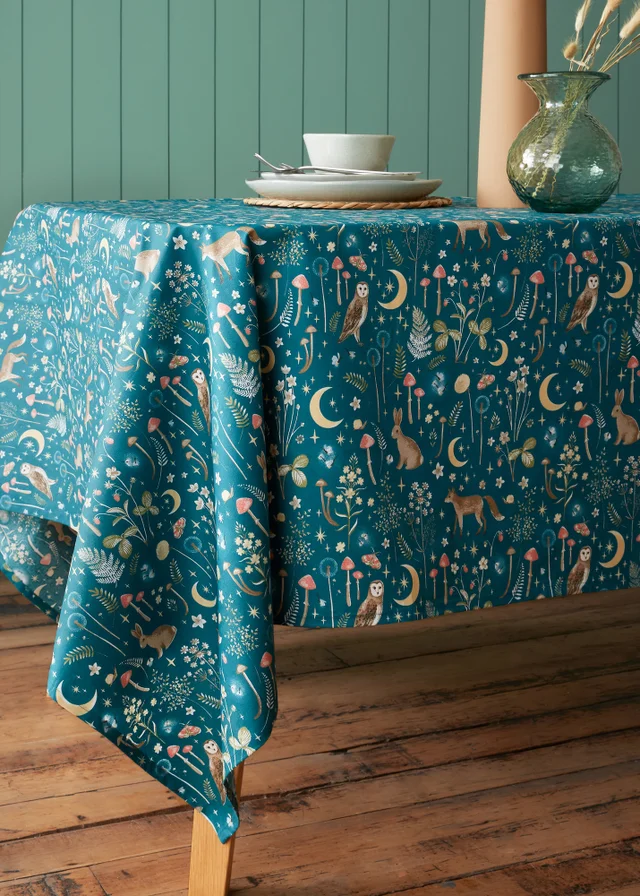 Catherine Lansfield Enchanted Twilight Animals Cotton Table Cloth Green