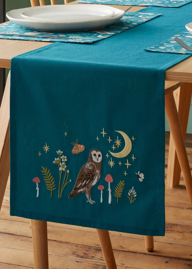 Catherine Lansfield Enchanted Twilight Animals Cotton 33x220cm Dining Table Runner Green