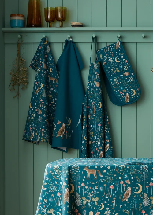 Catherine Lansfield Enchanted Twilight Animals Cotton 50x70cm Kitchen Tea Towel Pack of 4 Green - One Size Image 2