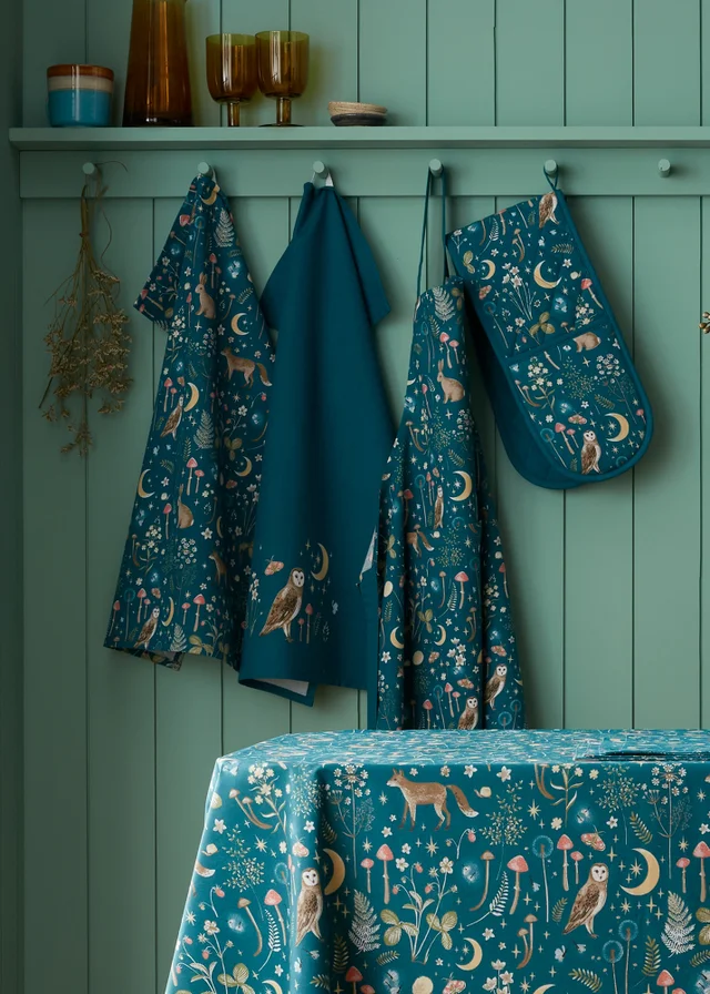 Catherine Lansfield Enchanted Twilight Animals Cotton 50x70cm Kitchen Tea Towel Pack of 4 Green