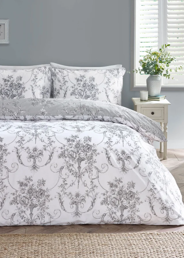 Catherine Lansfield Antoinette Damask Reversible Duvet Cover Set Grey