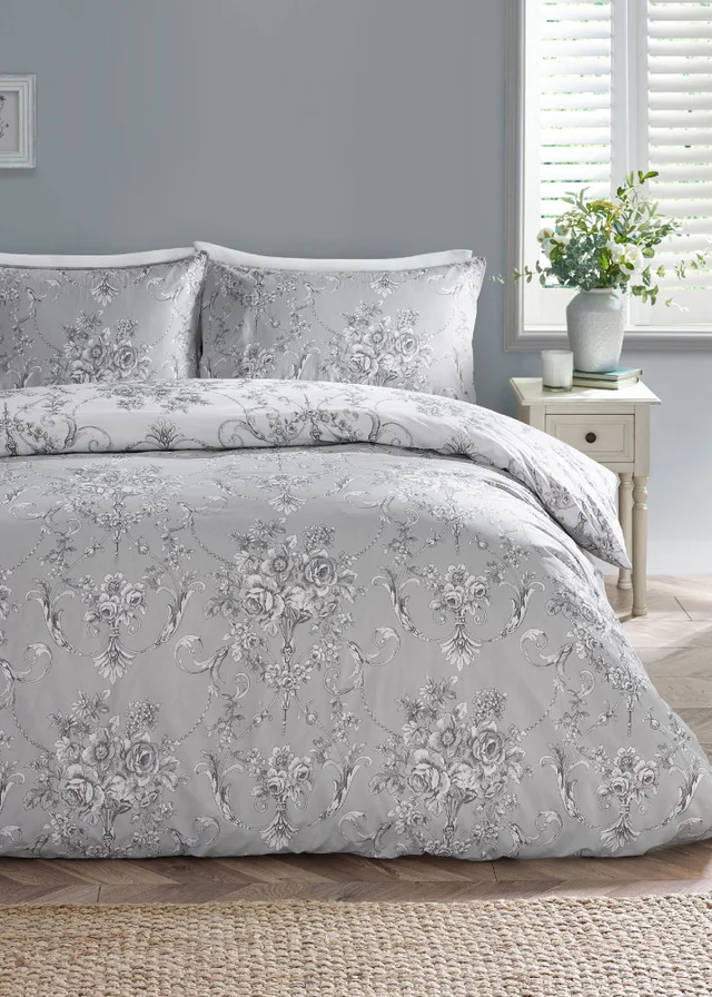Catherine Lansfield Antoinette Damask Reversible Duvet Cover Set Grey
