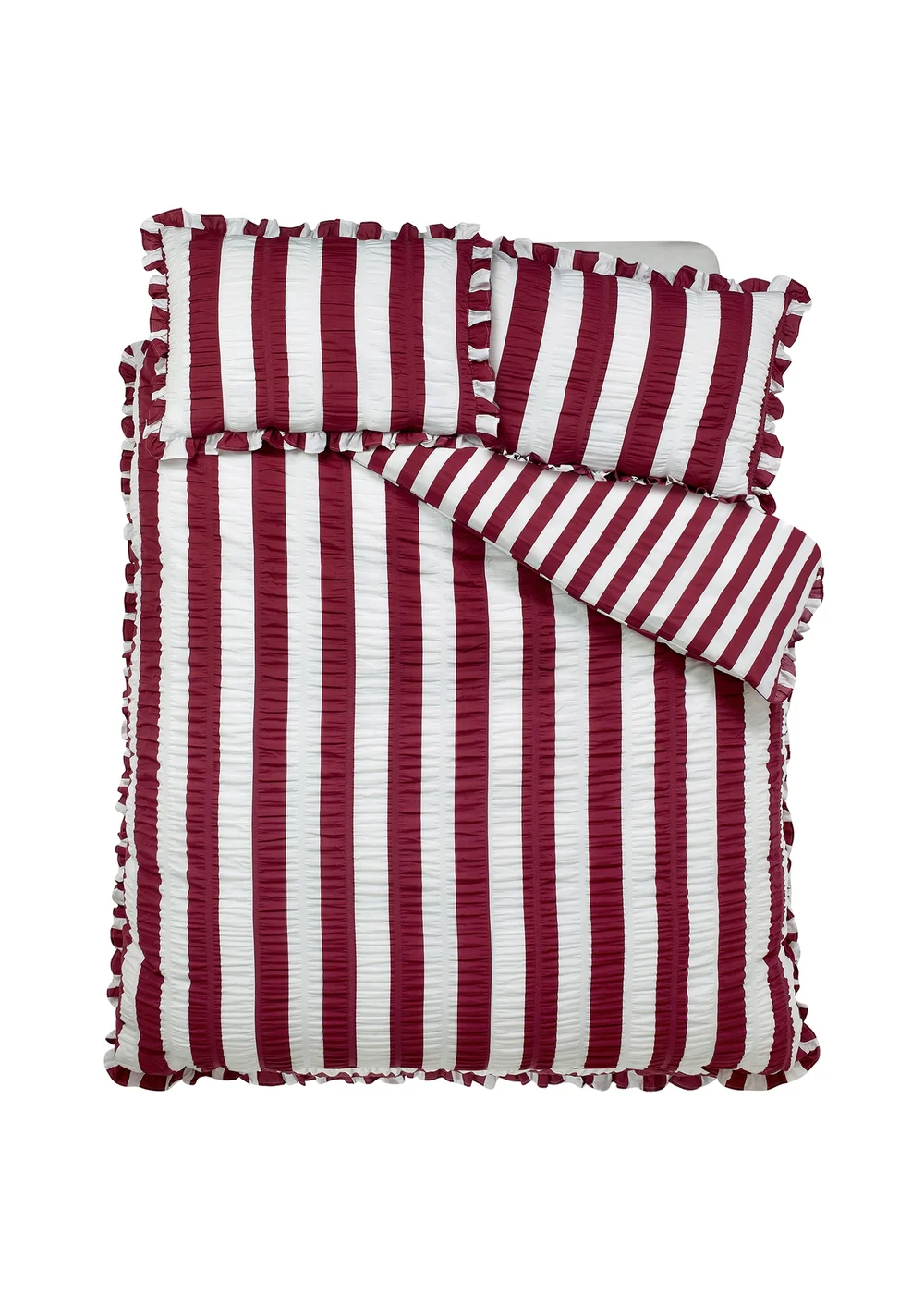 Catherine Lansfield Seersucker Frill Stripe Duvet Cover Set Plum - Single Image 4