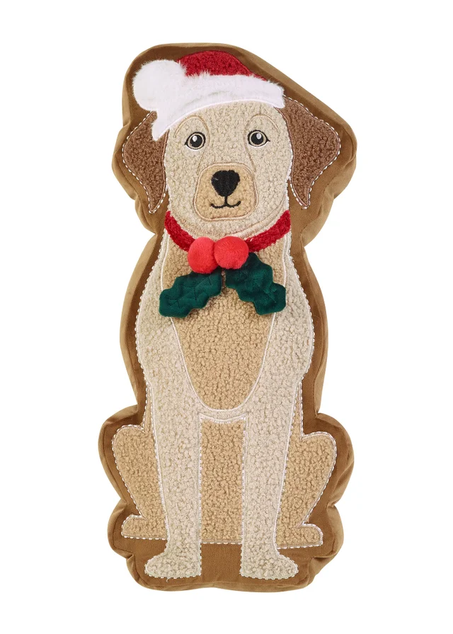 Catherine Lansfield Christmas Dog 20x35cm 3D Shaped Cushion Cream / Red