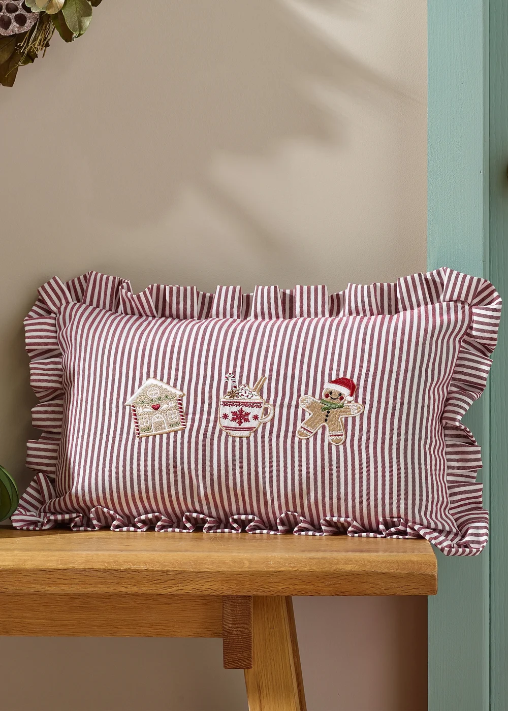 Catherine Lansfield Christmas Gingerbread Stripe 30x50cm Cushion Natural - One Size Image 2
