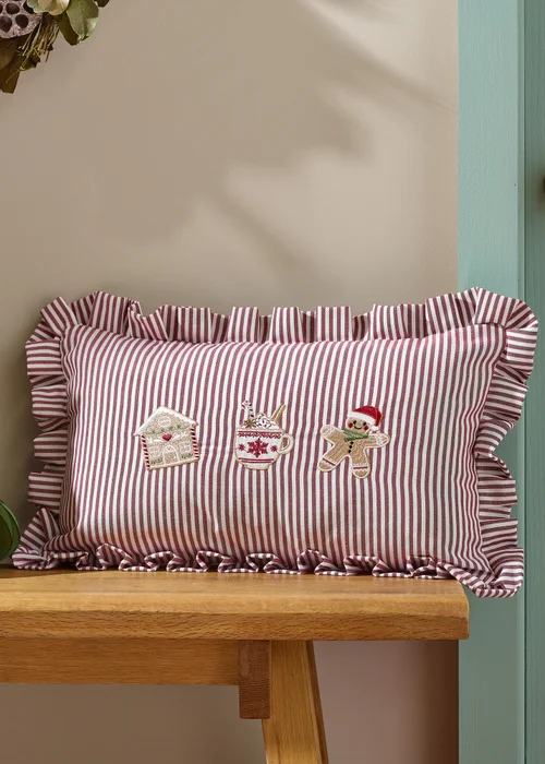 Catherine Lansfield Christmas Gingerbread Stripe 30x50cm Cushion Natural - One Size Image 2