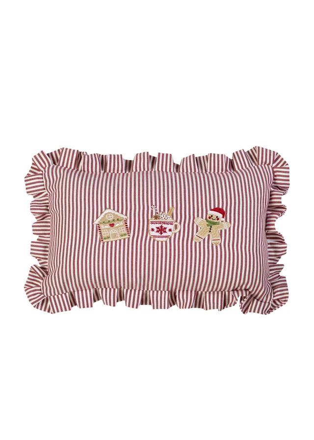 Catherine Lansfield Christmas Gingerbread Stripe 30x50cm Cushion Natural