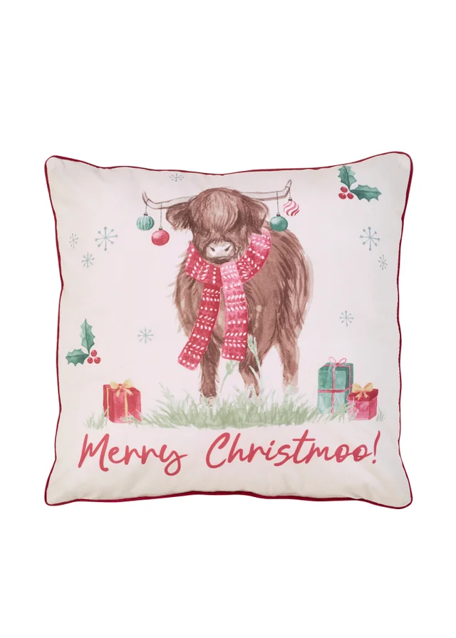 Catherine Lansfield Merry Christmoo Soft Touch 45x45cm Cushion Natural