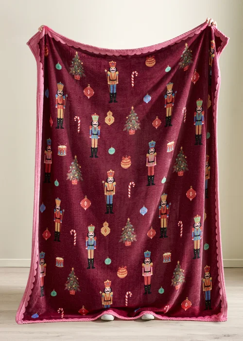 Catherine Lansfield Christmas Nutcracker Fleece Cosy 130x170cm Blanket Throw Plum - One Size Image 2