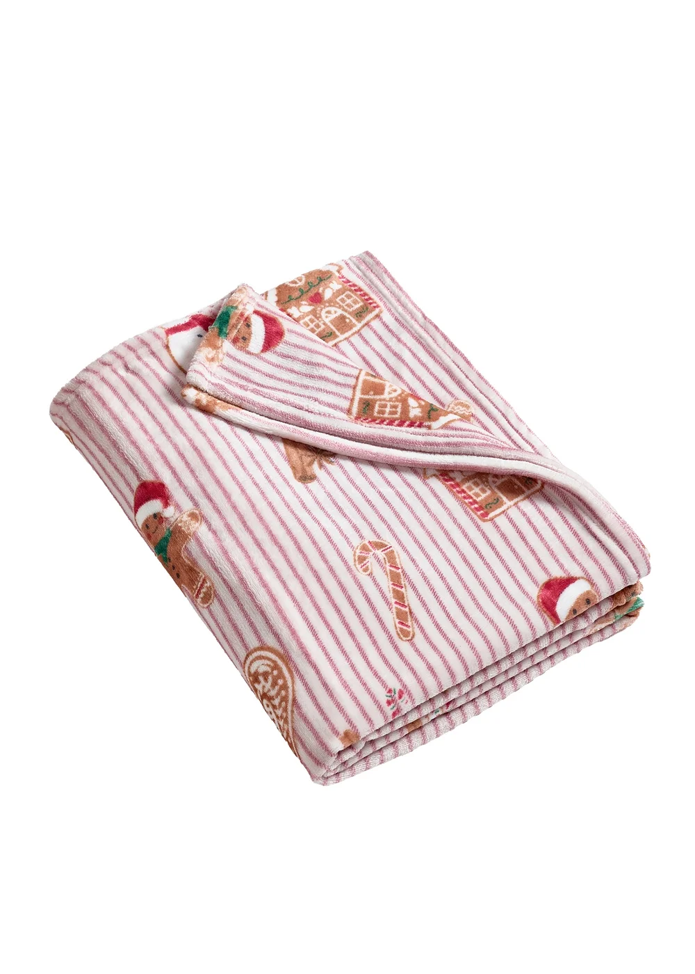 Catherine Lansfield Christmas Gingerbread Stripe Cosy Fleece 130x170cm Blanket Throw Natural - One Size Image 4