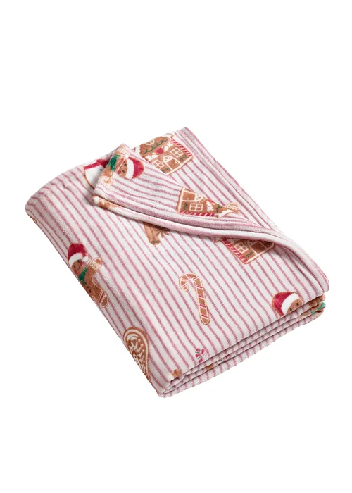 Catherine Lansfield Christmas Gingerbread Stripe Cosy Fleece 130x170cm Blanket Throw Natural - One Size Image 4
