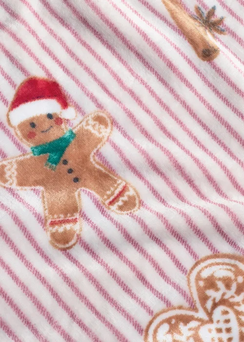 Catherine Lansfield Christmas Gingerbread Stripe Cosy Fleece 130x170cm Blanket Throw Natural - One Size Image 3
