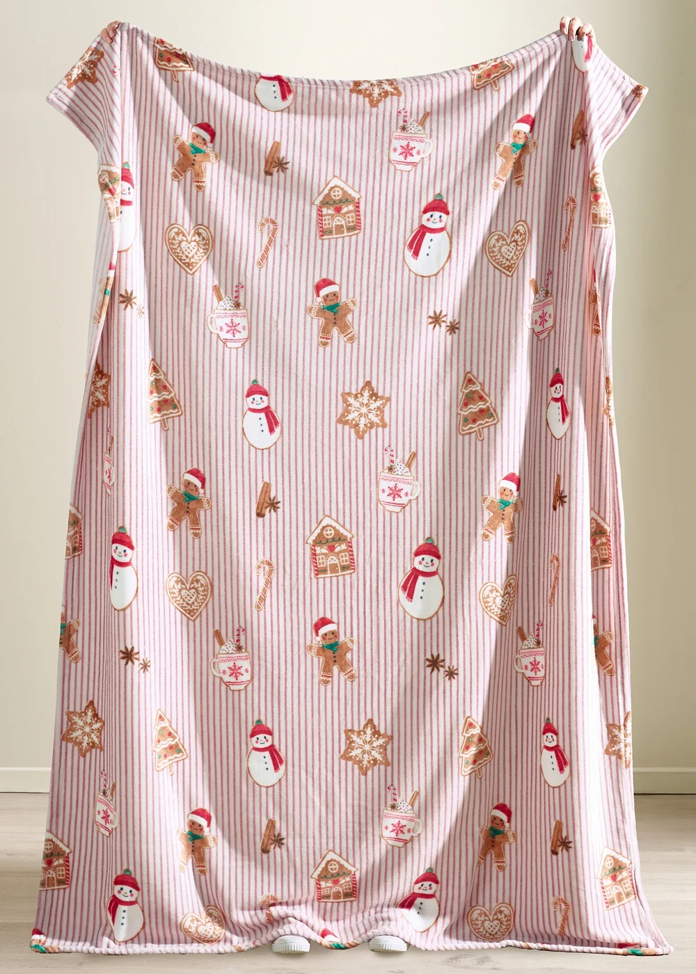 Catherine Lansfield Christmas Gingerbread Stripe Cosy Fleece 130x170cm Blanket Throw Natural - One Size Image 2