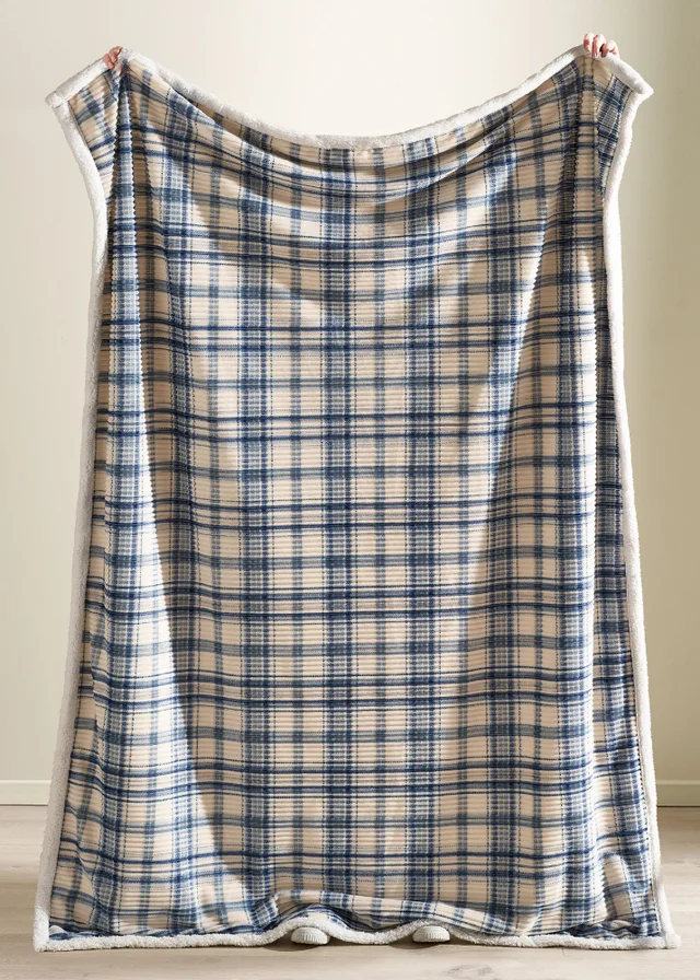 Catherine Lansfield Cosy Ribbed Check 130x170cm Blanket Throw Blue