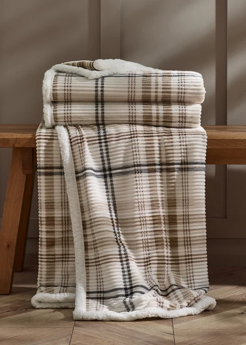 Catherine Lansfield Cosy Ribbed Check 130x170cm Blanket Throw Natural - One Size Image 1