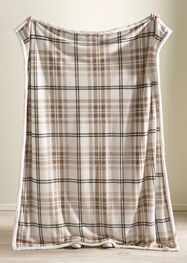 Catherine Lansfield Cosy Ribbed Check 130x170cm Blanket Throw Natural