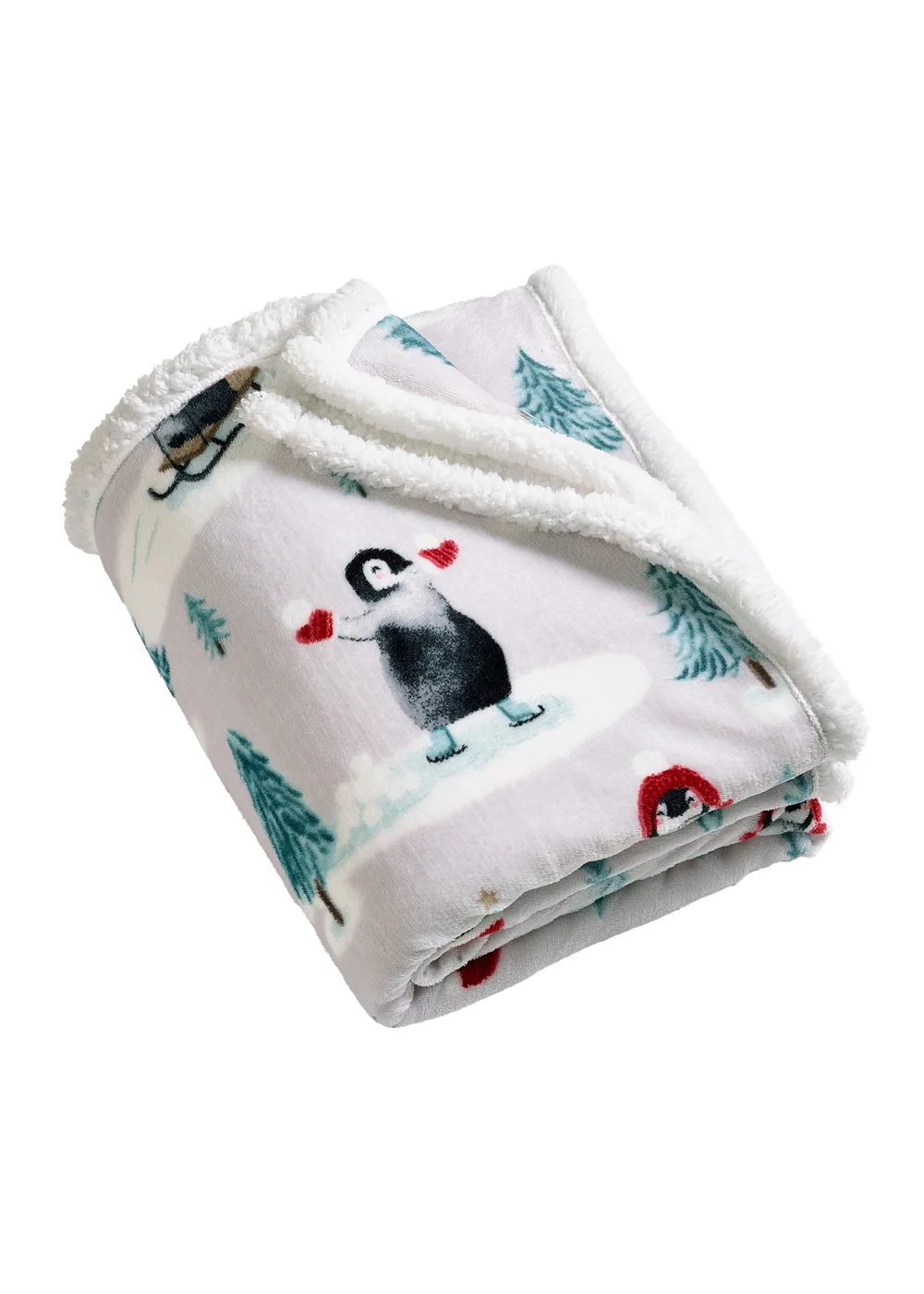 Catherine Lansfield Christmas Sherpa Penguins Cosy 130x170cm Blanket Throw Natural - One Size Image 4